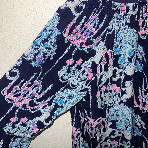 Lilly Pulitzer BNWOT Elsa 100% Silk Top Bright Navy Pop up Monkey Trouble Small - Picture 12 of 12
